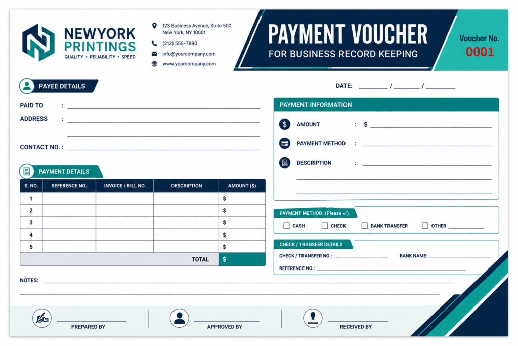 Payment Voucher Printing in New York City for Business Record Keeping